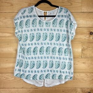 J. Jill 100% Linen White Blue Blouse Top Womens Size Small Petite